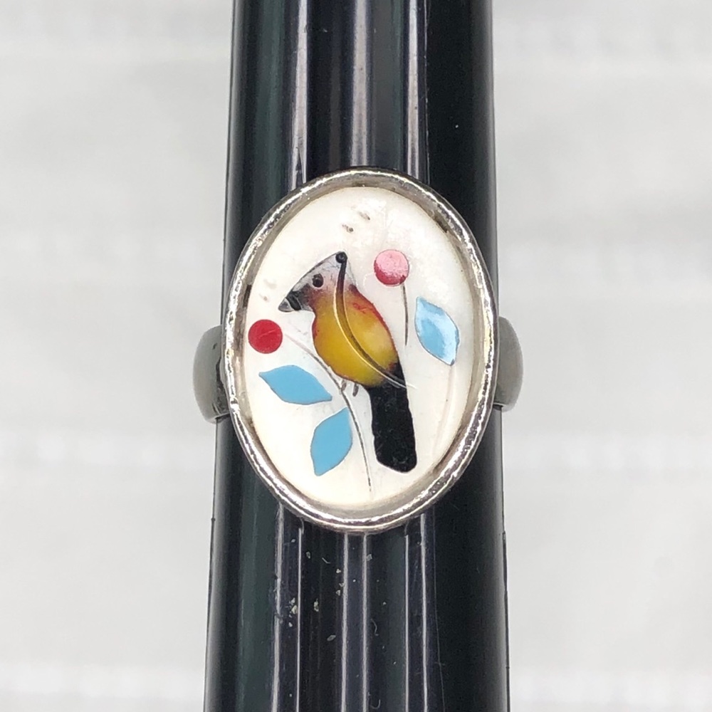 Vintage Inlay Mother of Pearl Bird Ring